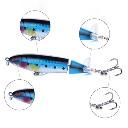 1pcs 10cm 14cm Topwater Spinner Fishing Lure Popper Artificial Pencil Hard Bait Propeller Rotating Tail Fishing Tackle Swimbait