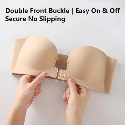 Wireless Strapless Bra Women Double Front Buckle 6Point AntiSlip 3Level 3D Molded Petal Deep V Seamless Multiway Pushup Bra 1PC