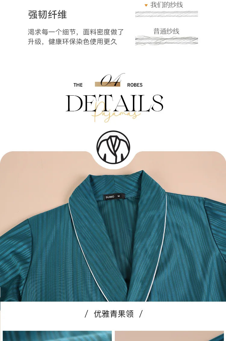 New Stripe Couple Bathrobe Cool Thin Spring Autumn Mid-Length Water Absorbent Loungewear Robe Men Women Luxury Home Nightgown