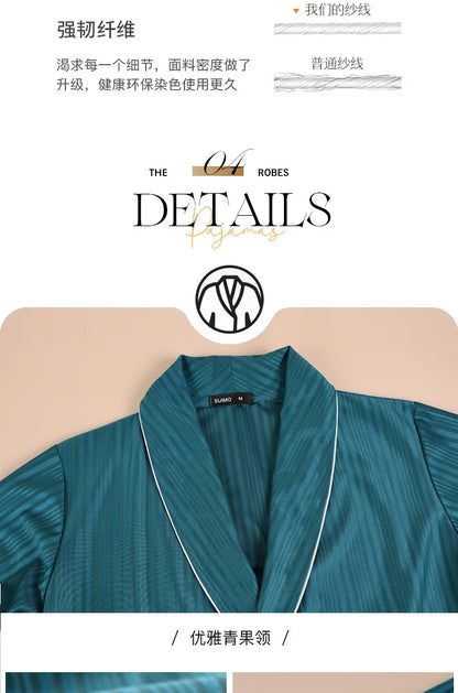 New Stripe Couple Bathrobe Cool Thin Spring Autumn Mid-Length Water Absorbent Loungewear Robe Men Women Luxury Home Nightgown