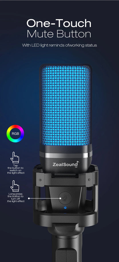 Zealsound RGB USB Kondensatormikrofon för Spel och Streaming