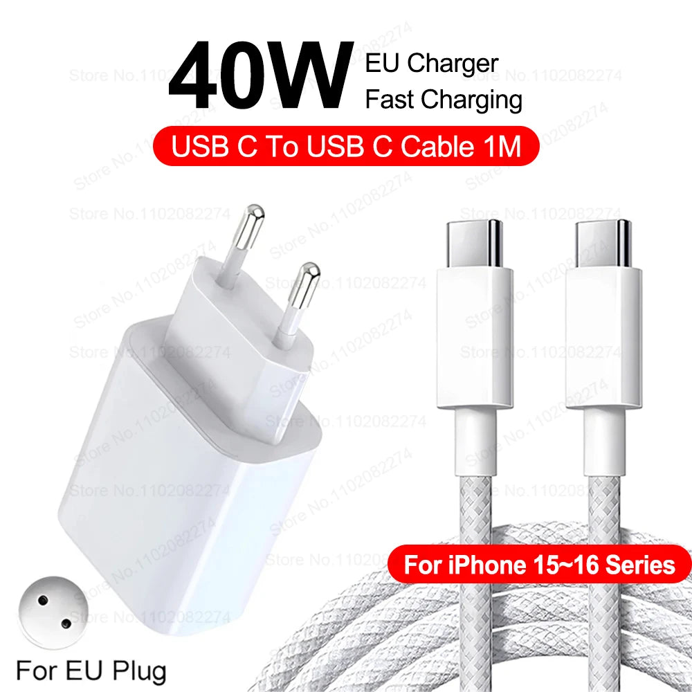 PD 20W/40W Snabbladdare för iPhone och USB-C-kablar – Kompatibel med iPhone 11–16 Pro Max