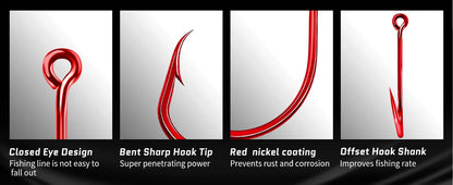 9KM Red Octopus Hook Fishing Extra Strong Versatile Fishing Hook Live Bait Hook for Saltwater