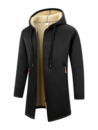 Herr Lång Vinterjacka med Fleece – Varm Vindskyddande Hoodie med Dragkedja, 4 Färger, Storlek S–XXXL