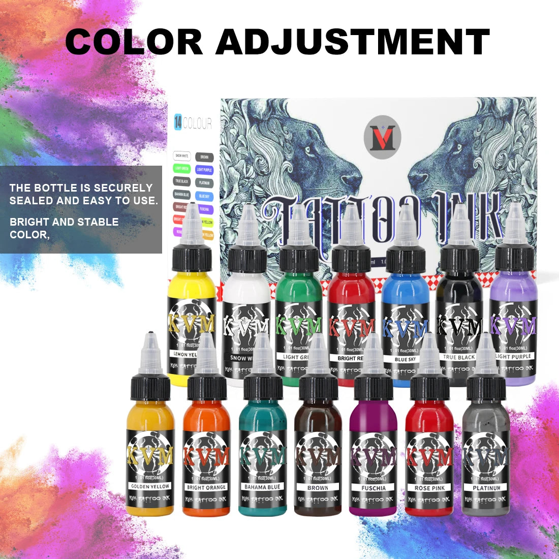 14Colors 1/oz Tattoo Ink Pigment Body Color Drawing Art Tattoo Ink Semi-permanent Makeup Tattoo Supplies for Tattoo Artists