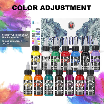14Colors 1/oz Tattoo Ink Pigment Body Color Drawing Art Tattoo Ink Semi-permanent Makeup Tattoo Supplies for Tattoo Artists