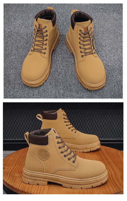 New autumn men shoes boots High Top Fashion Motorcycle Leather Shoes Outdoor leisure comfortable Boots male Lace-Up Botas