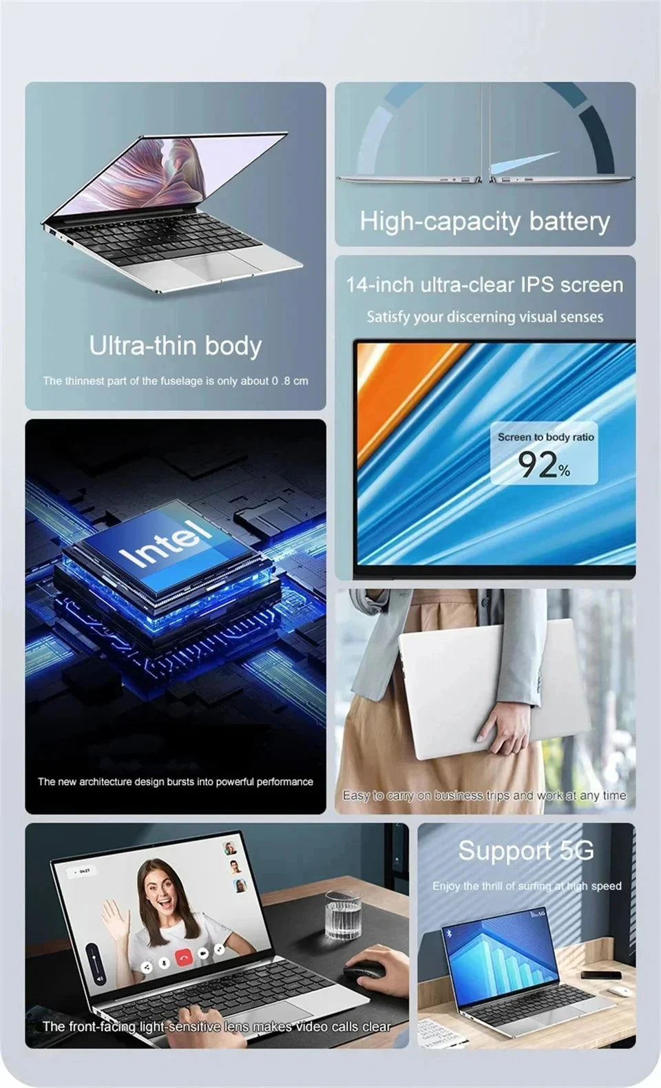 14,1" Laptop Intel Core i9-10980HK / N150 16GB LPDDR4 Upp till 2TB SSD – Win 11 Pro FHD IPS WiFi 6 Bluetooth 5000mAh Kamera CE