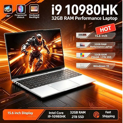 15.6" Ultra Slim Gaming  Laptop Intel i9-10980HK Win11 Pro 32GB RAM 2TB SSD 1920*1080 FHD Display Fingerprint Unlock Notebook PC