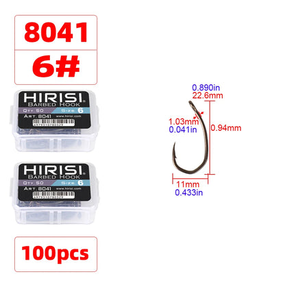 Hirisi 8041 50Pcs PTFE Coated Fish Hook High Carbon Stainless Steel Anti-Rust Sharp Point Barbed With Eye for Fishing Accessory