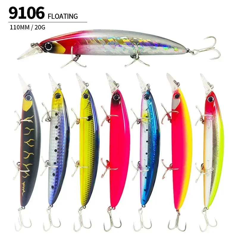 Floating Minnow Fishing Lures 110MM 20g Sea Ocean Beach Fishing Artificial Hard Bait Fishing Tackle for Bass Pike Perch Pesca