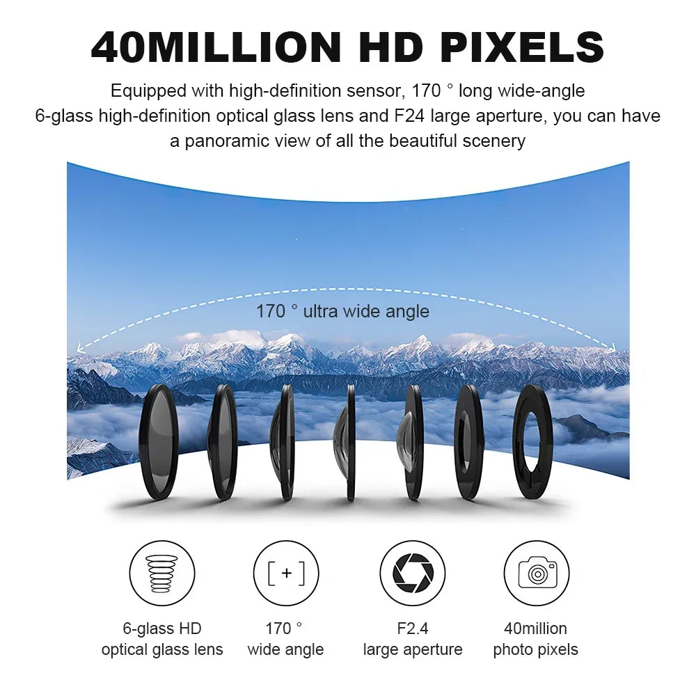 4K HD 60FPS Mini Camera Wifi Outdoor Sport 170° Wide Angle Action Kam Waterproof Bike Motorcycle Helmet Body Cam with LED Screen