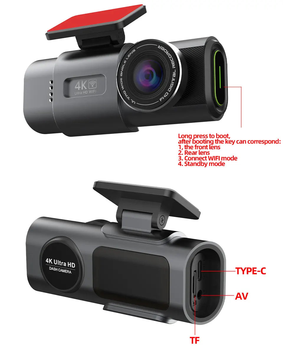 B53P 4K Dashcam med WiFi, GPS och Sony Nattseende – 170° Framkamera + Valfri 1080P Bakåtkamera