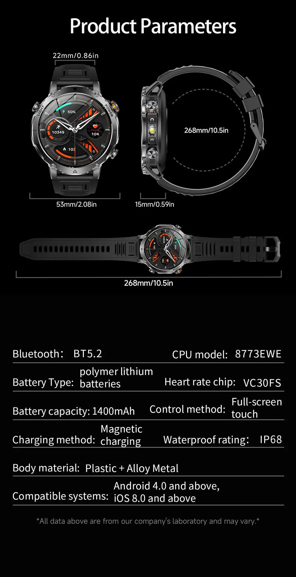 2026 1400mAh Big Battery Smart Watch Men Outdoor GPS Flashlight IP68 Waterproof Bluetooth Call AMOLED Military Sports Smartwatch