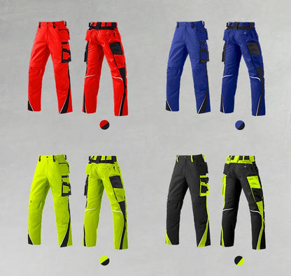 Men's Work Pants with Multi Pockets Two Tone Construction Pants with Reflective Stripes Cargo Pants Zipper Front Work Wear Pants