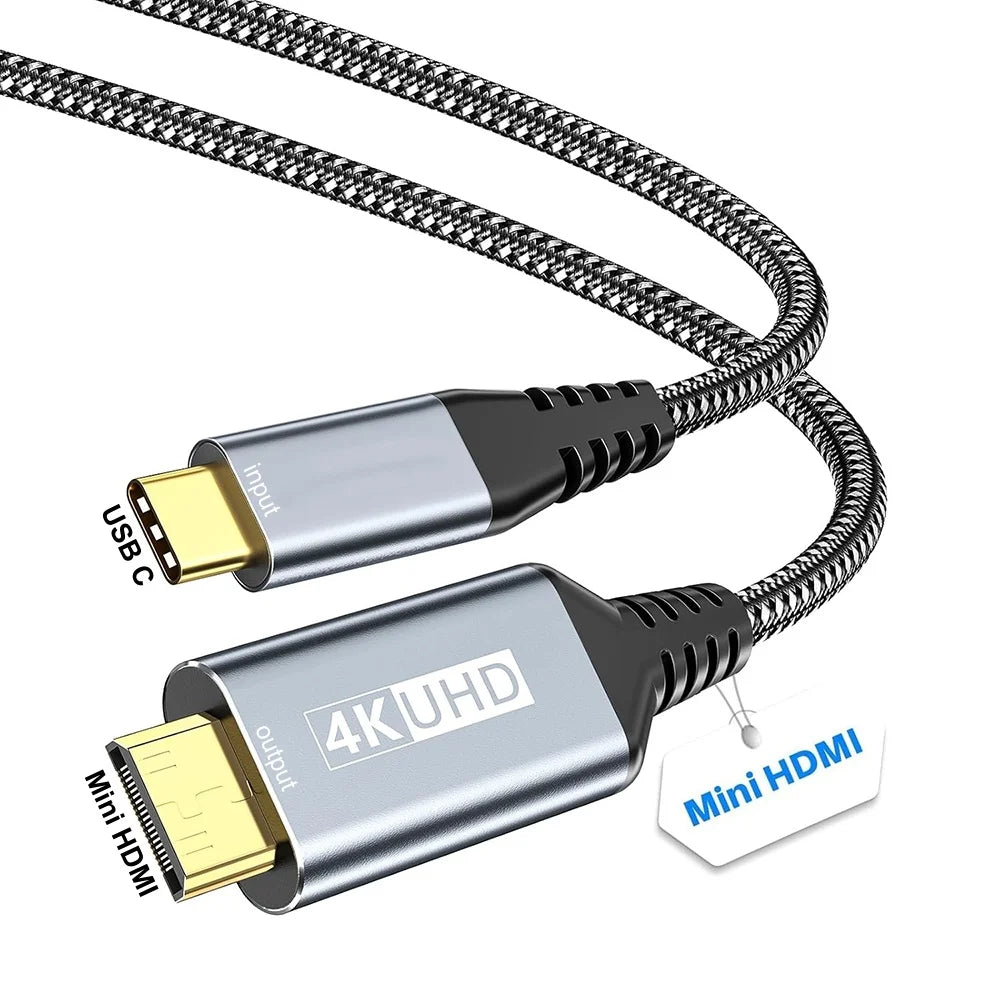 USB C to Mini HDMI 2.0 Cable 4K 60Hz 2K 1080P Display For MacBook For iPhone 17/16 Pro For iPad Pro Laptop to Portable Monitor