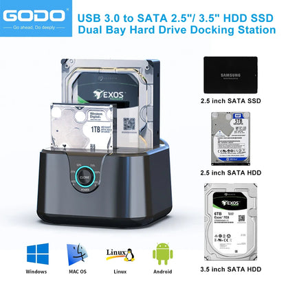 GODO HDD Docking Station SATA to USB 3.0 Adapter for 2.5 3.5 SSD Disk Case HDD Box Dock Hard Drive Enclosure Docking Station