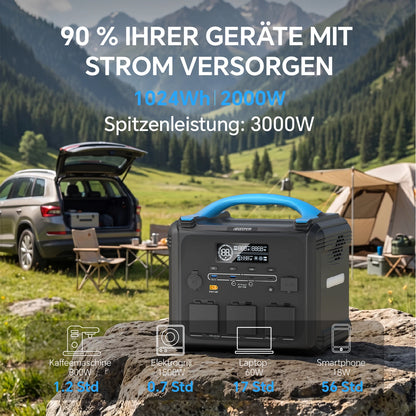 Portable Necespow S1210/S2000 2000W Power Station 3000W Peak, 1102.5Wh LiMnFePO₄ Battery MPPT Solar Generator, for Home Backup Outdoor Camping Mobile Power