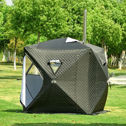 Camping Folding Sauna Tent with Chimney Hole Firewood Stoves Three Layer Waterproof Insulation Winter Ice Fishing Pop Up Tent