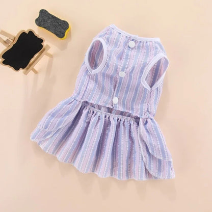 Kawaii Vertical Striped Summer Pet Clothes Soft with Bow Pet Dog Skirt Elastic Thin Dog Princess Dress