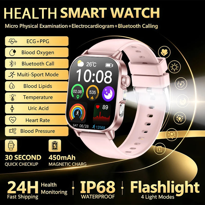 Nursing Grade New ECG+PPG Healthy Diagnose Smart Watch Men Body Analysis Blood Pressure Lipid Uric Acid NFC Health Tracker Watc