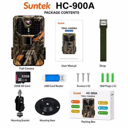 36MP 2.7K Trail Camera Wireless Night Vision Photo Trap 940nm Low Glow Infrared Hunting Cam HC900A for Wildlife Surveillance
