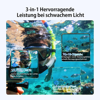 SVBONY SVGo3 4K 60FPS underwater camera, action camera with 128 GB storage, magnetic quick-release, 1/2.7-inch sensor, waterproof up to 12m (without housing), EIS 2.0, 2 batteries (1800mAh) and accessories