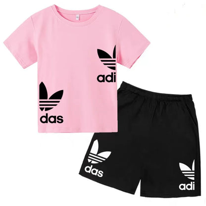 New Children Letter-Print Summer T-shirt Boy Girl Toddler3-12Years Short-Sleeved+Shorts Charming Casual Fashion Sports Brand Set