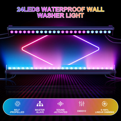 Fieryzeal 100W RGB LED Wall Wash-ljus IP65 – 24x3W DMX512 Strobe Scen DJ Bar Bröllop Utomhus CE FCC RoHS