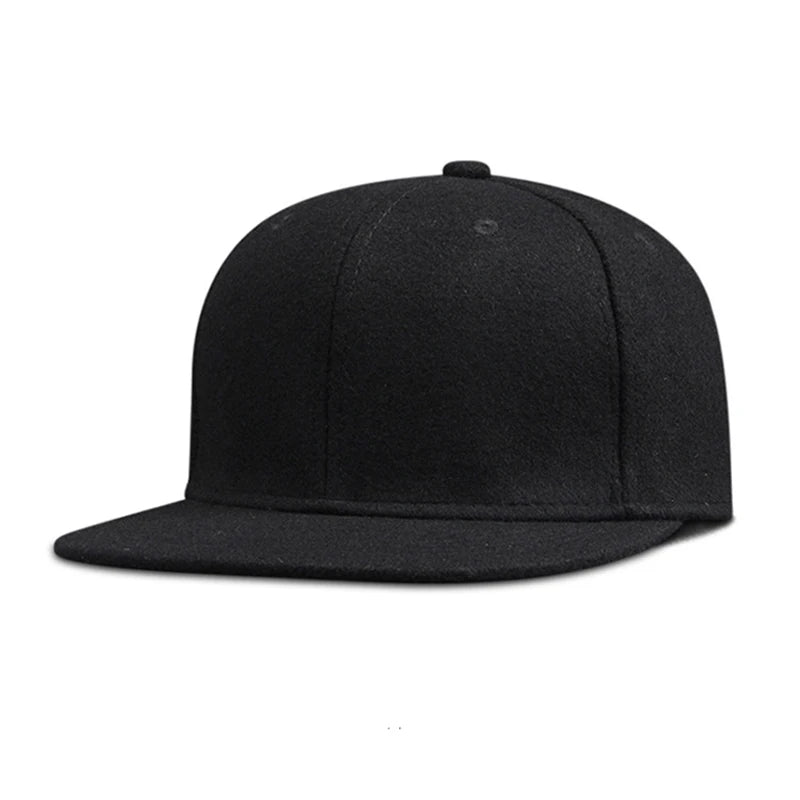 Woolen Winter Full Closed Fitted Cap Hat New York Size Trucker Men Bill Hip Hop Solid Baseball Blank Flat Visor Brim Era