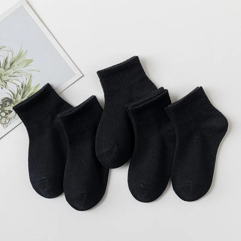 5 Pairs/Lot 2023 New Summer Children Socks Cotton Kids Fashion Black White Gray For 1-12 Years Teen Student Baby Girl Boy Socks