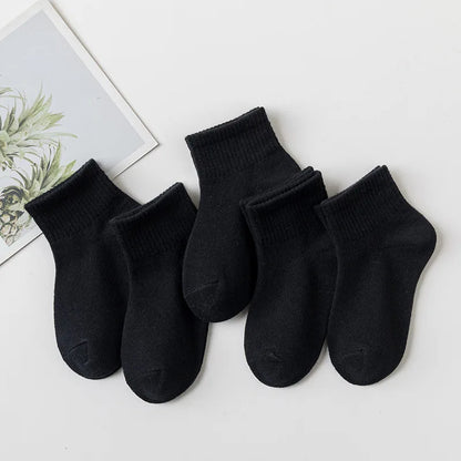 5 Pairs/Lot 2023 New Summer Children Socks Cotton Kids Fashion Black White Gray For 1-12 Years Teen Student Baby Girl Boy Socks