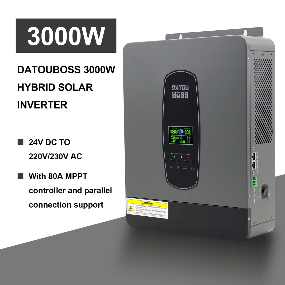 DATOUBOSS Solhybridinverter Ren Sinusvåg – 1,8kW 12V / 3kW 24V / 6,2kW 48V till 220V, Parallellanslutning, EU-lager Polen