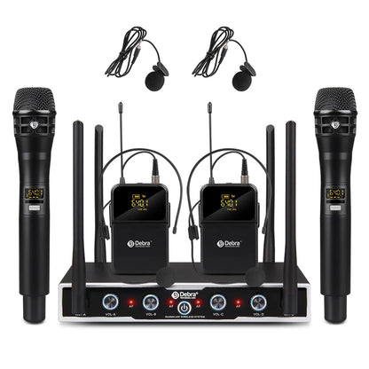 Debra DU4004 Wireless Conference Microphone System, UHF 4-channel, lavalier, headset, handheld microphone, for weddings, karaoke