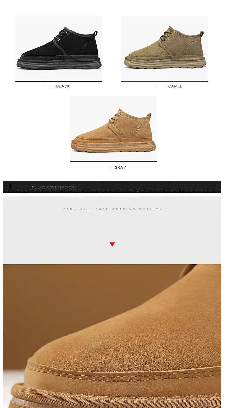 New Winter Snow Boots Men Plush Warm Men Boots Suede Leather Ankle Boot Comfortable Light Couple Cold Protection Sneakers