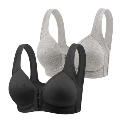 Fallsweet Seamless Front Closure Bra For Women Solid Wire-Free Push Up Bralette Full Coverage Fixed Cups Comfortable Underwear