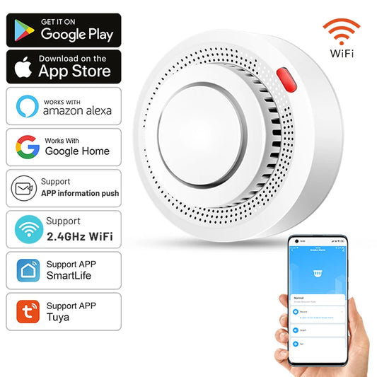 Tuya Smart WiFi Brandvarningsdetektor med 85dB Larm