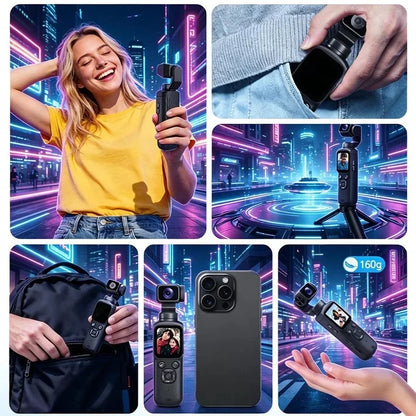 4K Action Camera with 330° Face Tracking Gimbal Stabilizer, 75MP WiFi Pocket Portable Camcorder, Mini Handheld Vlog Camera for