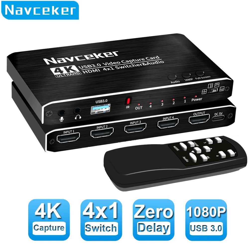 Navceker ZY-AC7 HDMI-capturekort med 4 ingångar