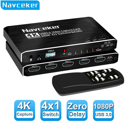 Navceker ZY-AC7 HDMI-capturekort med 4 ingångar