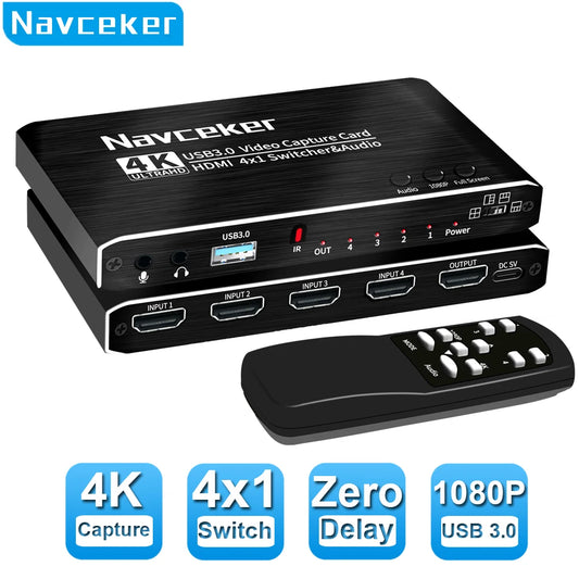 Navceker ZY-AC7 HDMI-capturekort med 4 ingångar