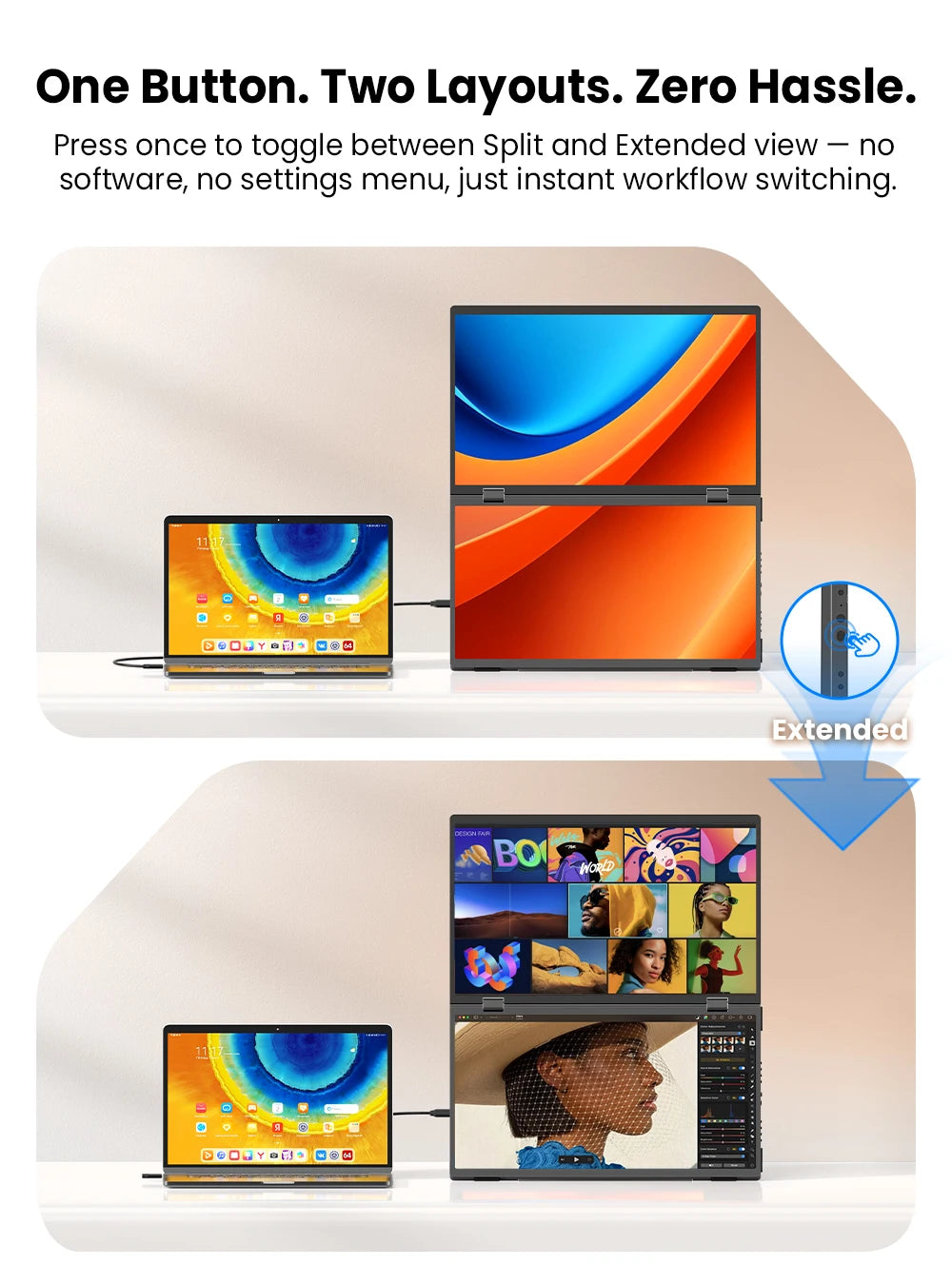 EVICIV 15.6" FHD Triple Portable Dual Monitor & Laptop Screen Extender 1080P FHD IPS Plug & Play No Driver USB-C 100%sRGB Triple Screen Foldable Mac/Windows Compatible Travel & Office 360° Screen Adjustment