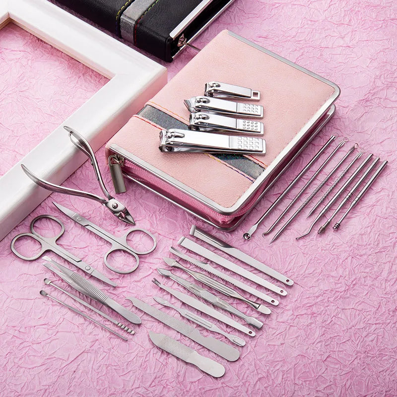 26 Pcs Manicure Set Stainless Steel Nail Clippers Cuticle Nipper Pedicure Care Tool Dead Skin Scissor Cleaning Grooming Ki