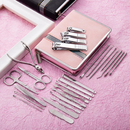 26 Pcs Manicure Set Stainless Steel Nail Clippers Cuticle Nipper Pedicure Care Tool Dead Skin Scissor Cleaning Grooming Ki