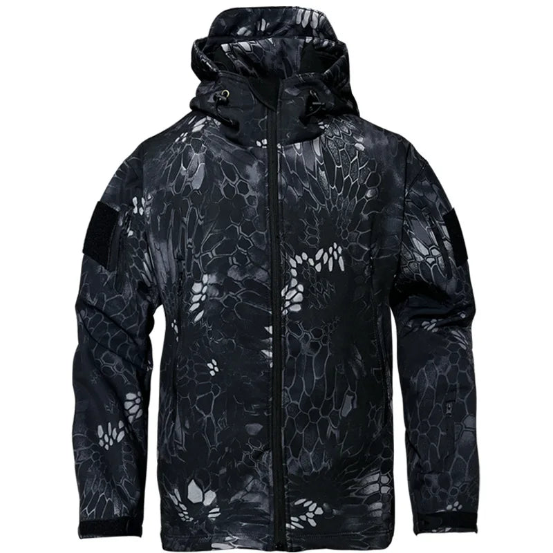 Men's Tactical Soft Shell Jacket Military Windproof Waterproof Hooded Outdoor Jacket Warm Bomber Coat for Hunting Hiking Camping