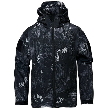 Men's Tactical Soft Shell Jacket Military Windproof Waterproof Hooded Outdoor Jacket Warm Bomber Coat for Hunting Hiking Camping