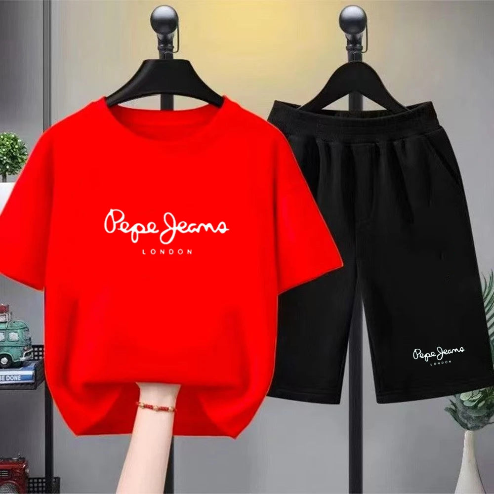 Children Clothes Brand Letters Print T-shirt 3-12Yrs Boys Girls Short-sleeved Top+Shorts Casual Fashion Sports Set Clothing