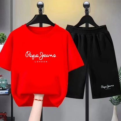 Children Clothes Brand Letters Print T-shirt 3-12Yrs Boys Girls Short-sleeved Top+Shorts Casual Fashion Sports Set Clothing