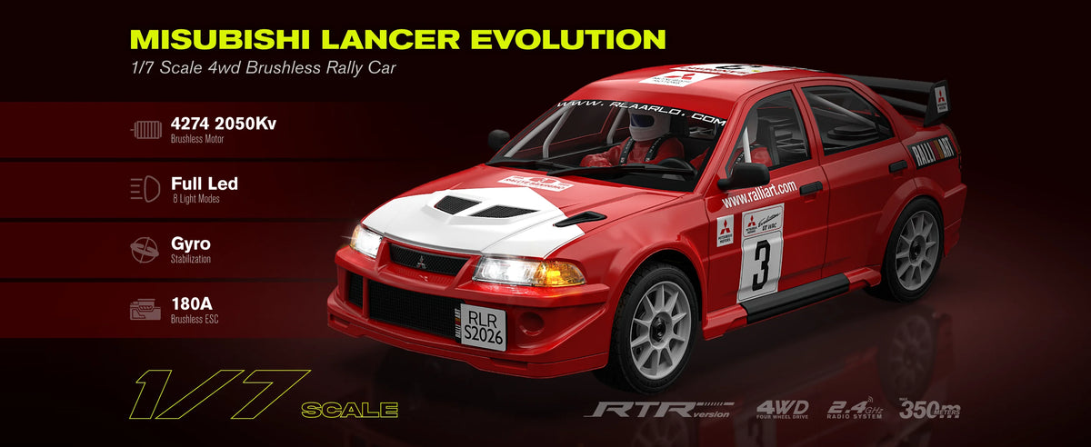1/7 RC Rally Car 4WD For Mitsubishi Lancer EVO 6.5 Competition Grade Brushless High Speed RTR Remote Control Racing Vehicle