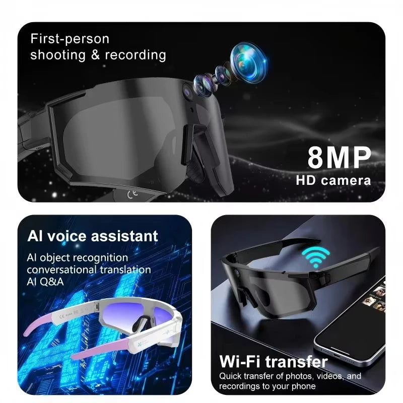 Lenovo 8K Camera 2400MP Sport Smart AI GlassesAI Smart Translation Video Recording Sunglasses Women Men Outdoor Cycling Sports